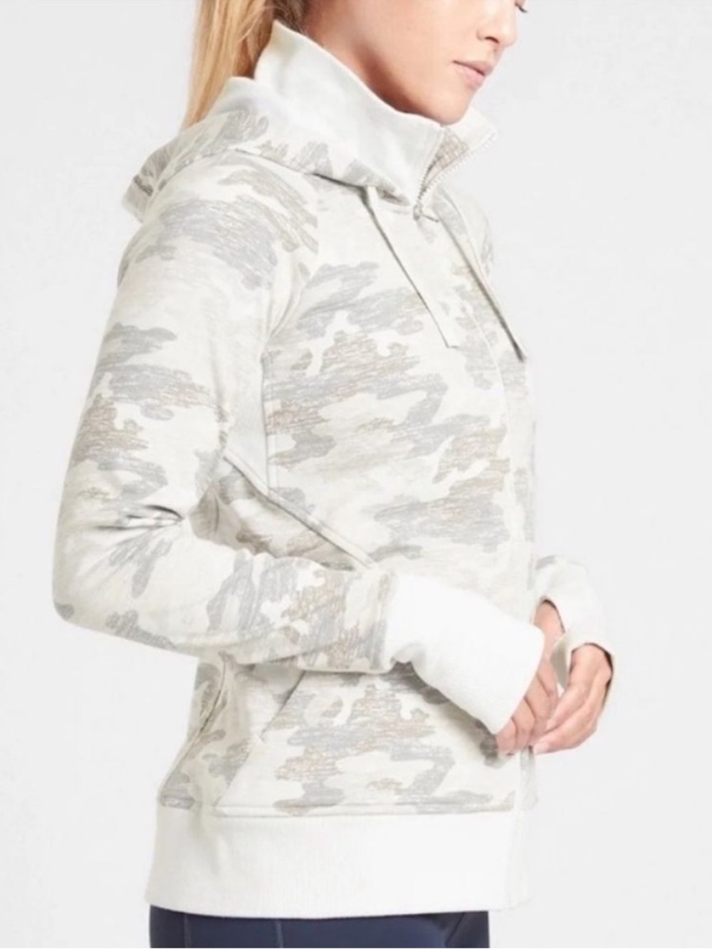 Athleta Triumph Light Grey Camo Full Zip Pullover Hoodie Women’s XS